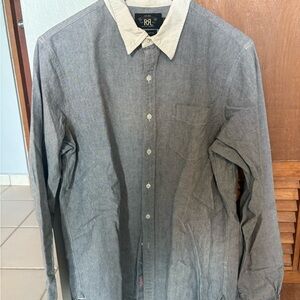 Ralph Lauren Double RL Grey Button-Down Shirt with Cream Contrast Collar